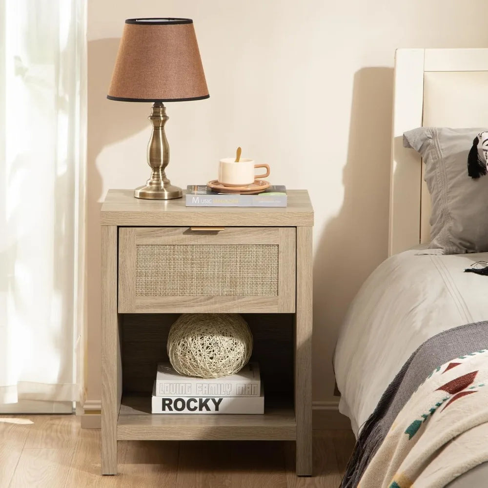 Frame Nightstand Set Of 2 With Drawer And Storage Shelf