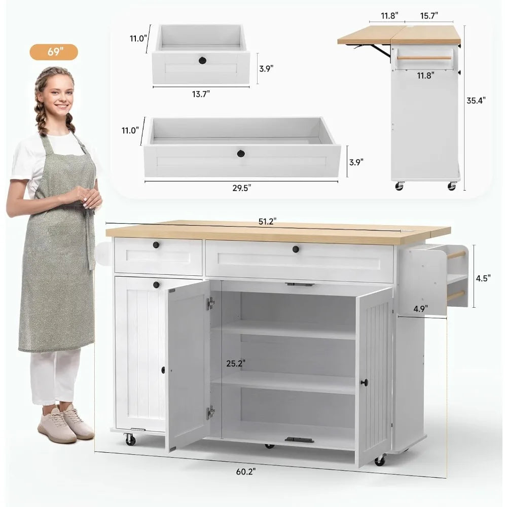 XMSJ Kitchen Island With Power Outlet And Drop Leaf