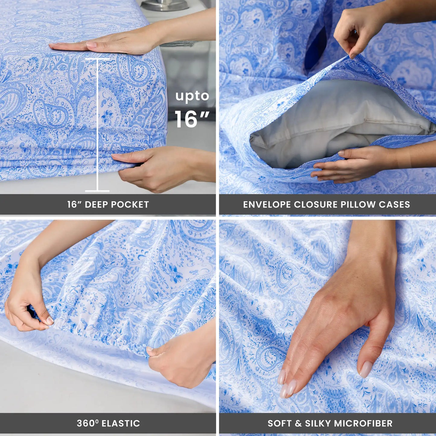 LDC Lux Decor 4 Piece Paisley Microfiber Sheet Set