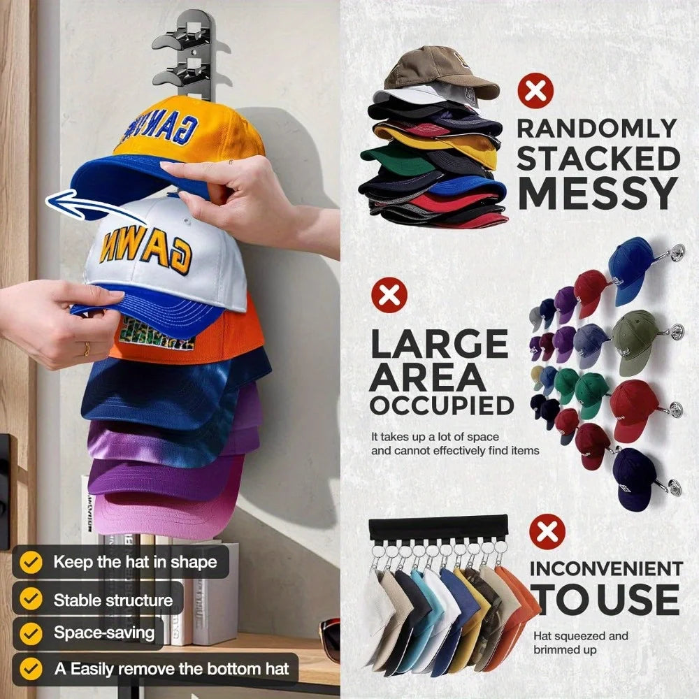 Baseball Cap Hat Rack Wall Mount Or Adhesive Multi Layer Storage
