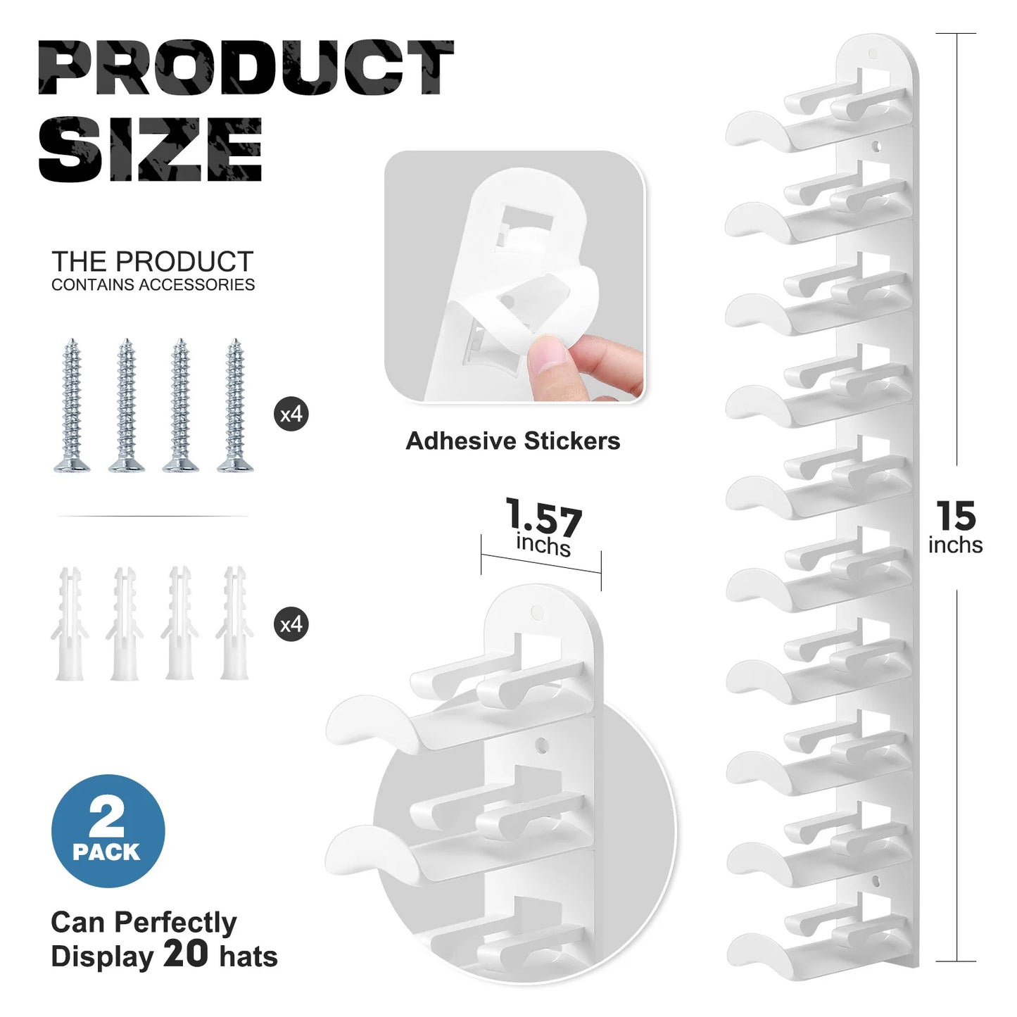 Baseball Cap Hat Rack Wall Mount Or Adhesive Multi Layer Storage