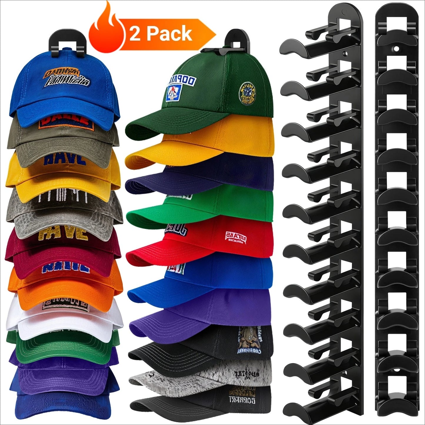 Baseball Cap Hat Rack Wall Mount Or Adhesive Multi Layer Storage