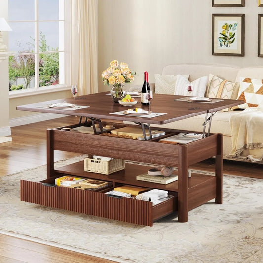 Modern Lift Top Coffee Table with Storage Shelf and Drawers