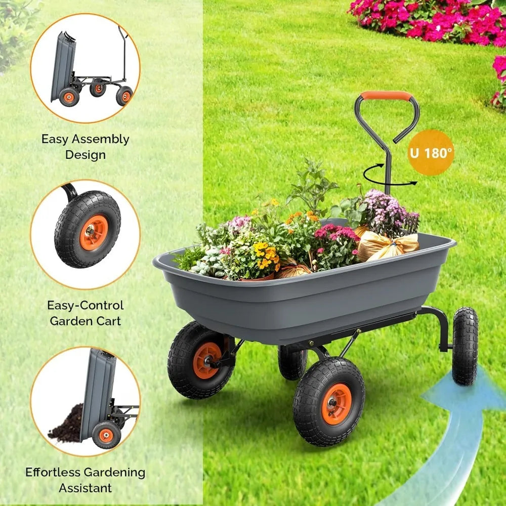 Dump Cart Wheelbarrow 600 LBS All Terrain Garden Wagon