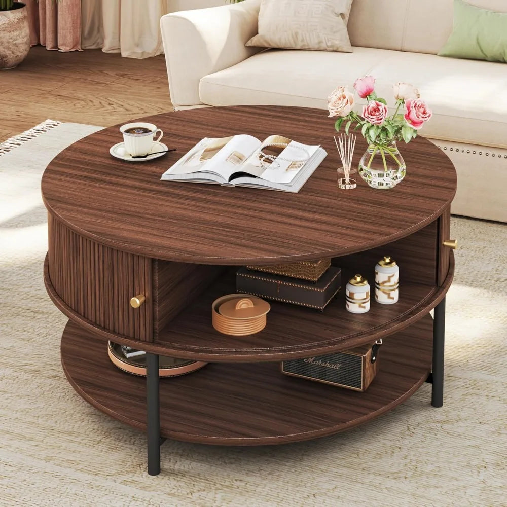 Modern Lift Top Coffee Table with Storage Shelf and Drawers