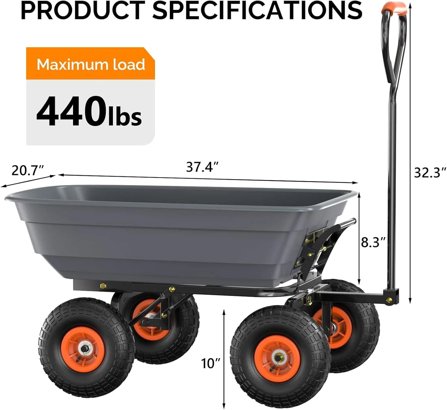 Dump Cart Wheelbarrow 600 LBS All Terrain Garden Wagon
