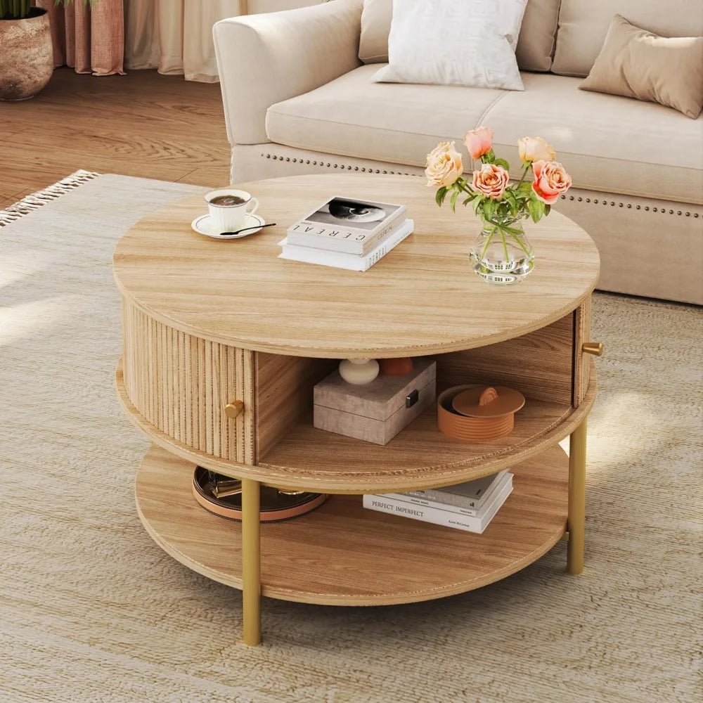 Modern Lift Top Coffee Table with Storage Shelf and Drawers
