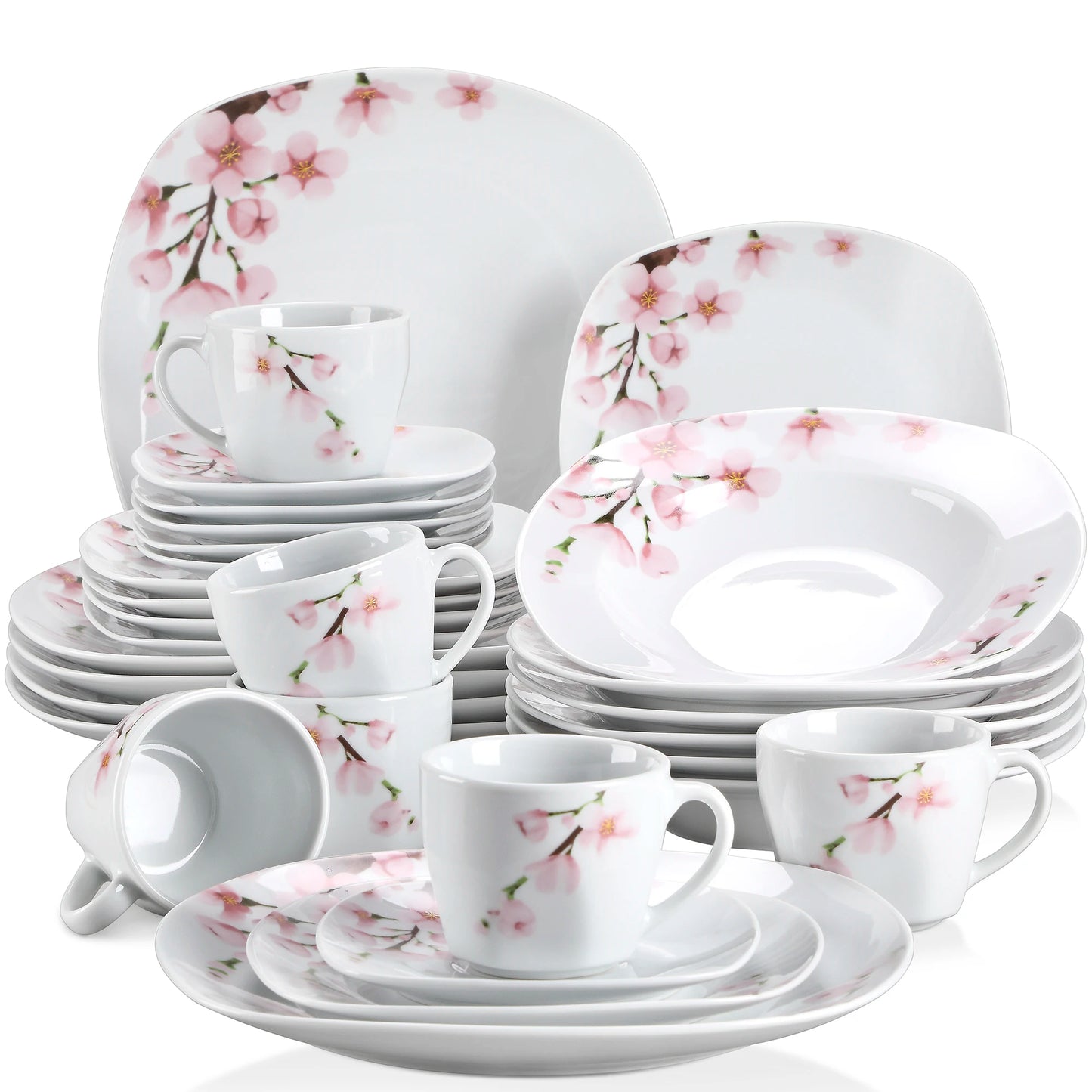 MALACASA Annie 60 Piece Dinnerware Set Porcelain Plates Cups Saucers