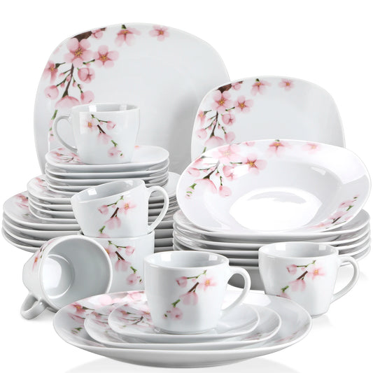 MALACASA Annie 60 Piece Dinnerware Set Porcelain Plates Cups Saucers