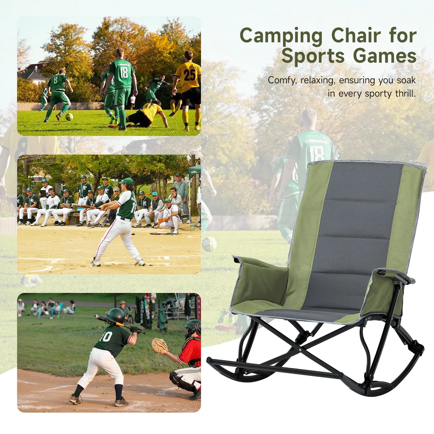 Rocking Camping Chair For Adults With Foot Rest Foldable