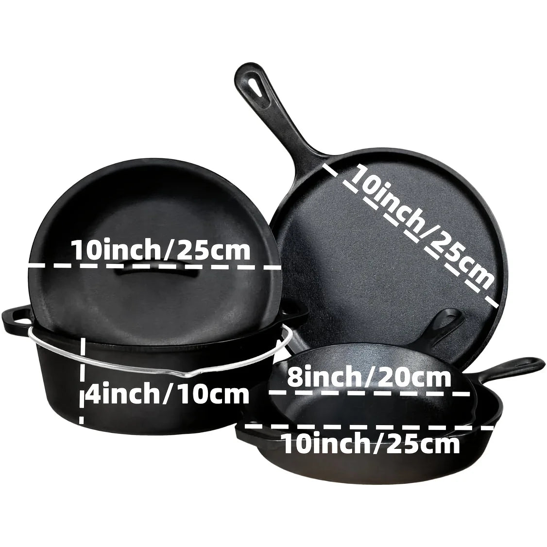 AEDG 3-Piece Cast Iron Skillet Set Preseasoned Heavy-Duty Pans