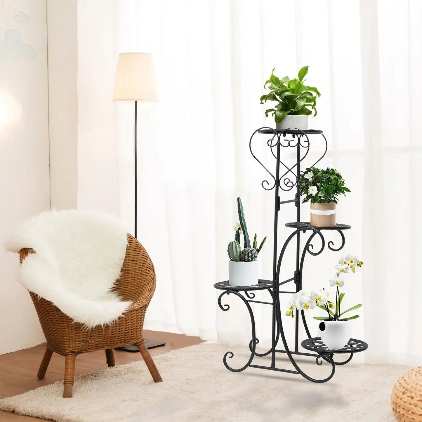 Hign-concerned 4 Tier Metal Flower Pot Plant Stand Indoor Outdoor