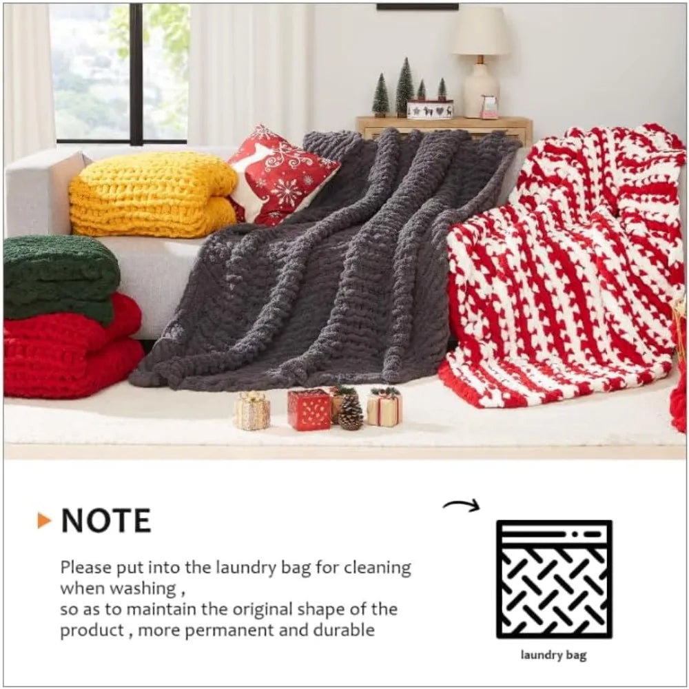 Chunky Knit Bamboo Fiber Blanket Throw Chenille Cable For Sofa