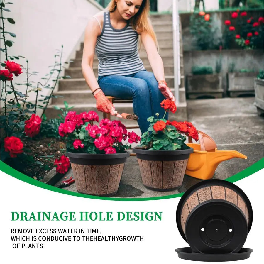 Whiskey Barrel Planter With Drainage Holes And Saucer