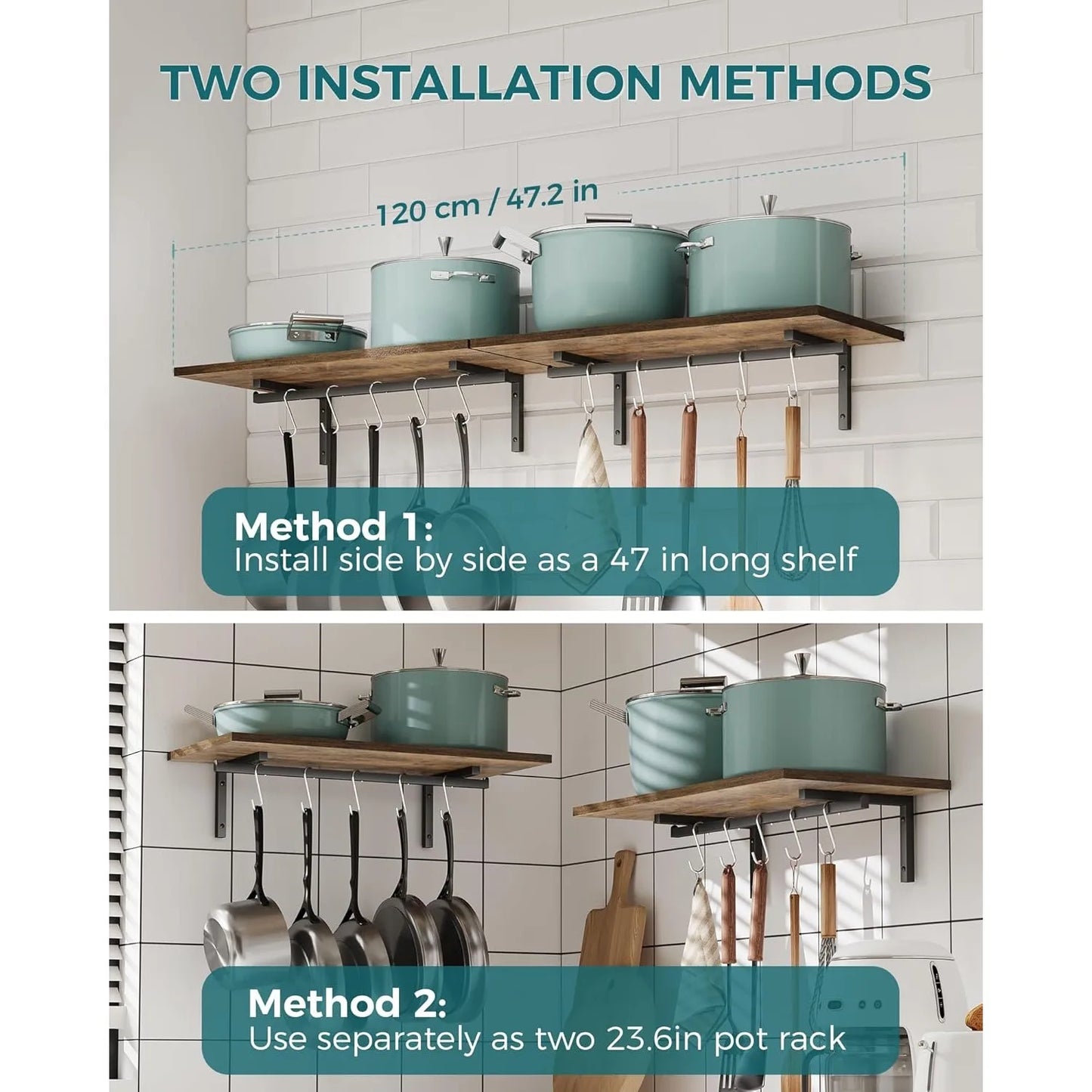 Hign-concerned 2 Pack Wooden Pot Pan Hanging Rack With 10 S Hooks