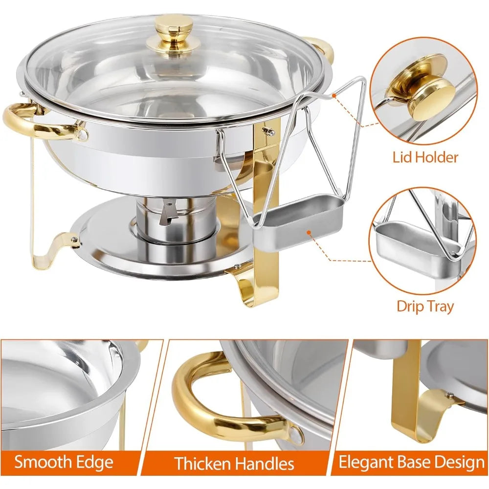 Six Pack Round Chafing Dishes Buffet Set Glass Lids