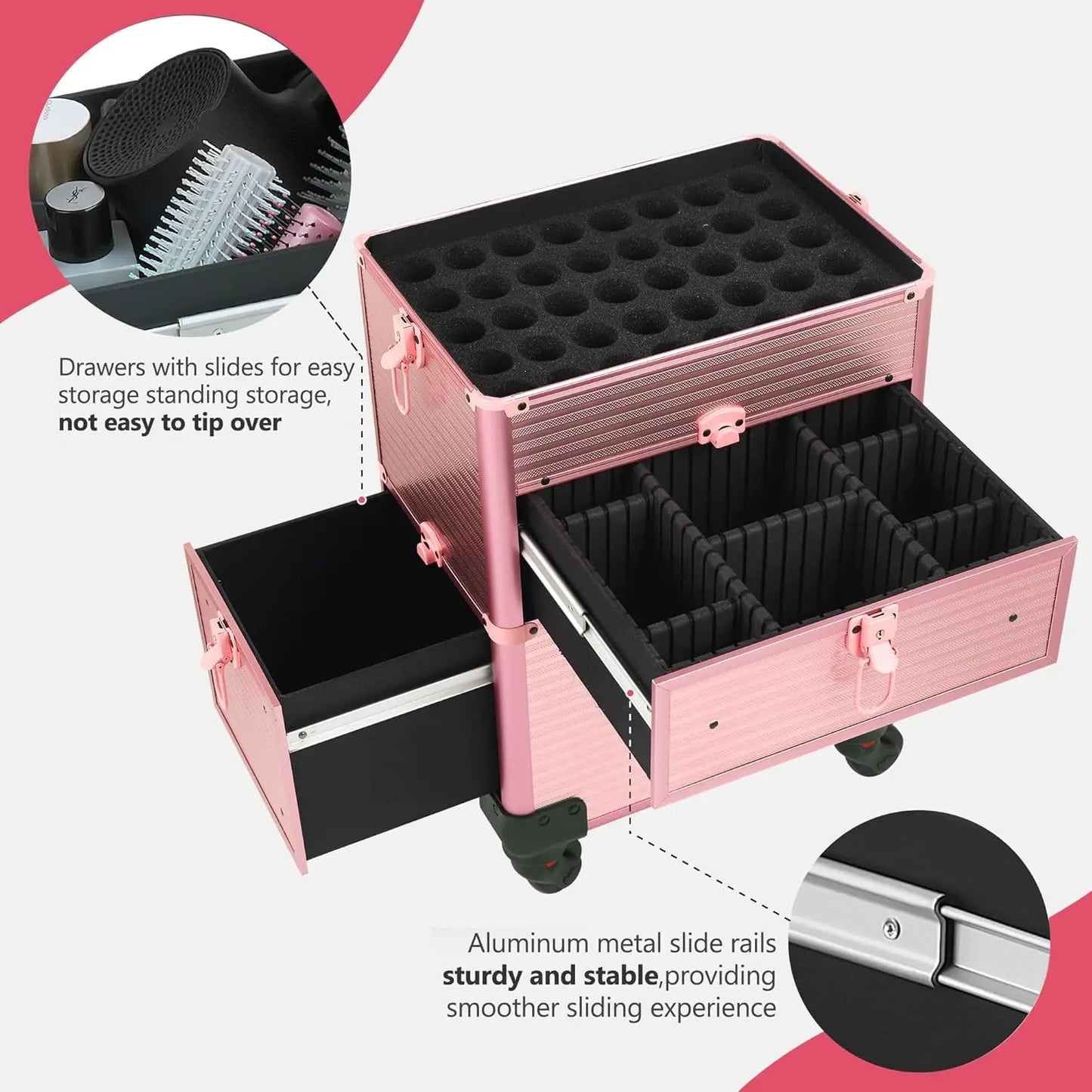 XMSJ Rolling Makeup Case On Wheels 4 In 1 Professional