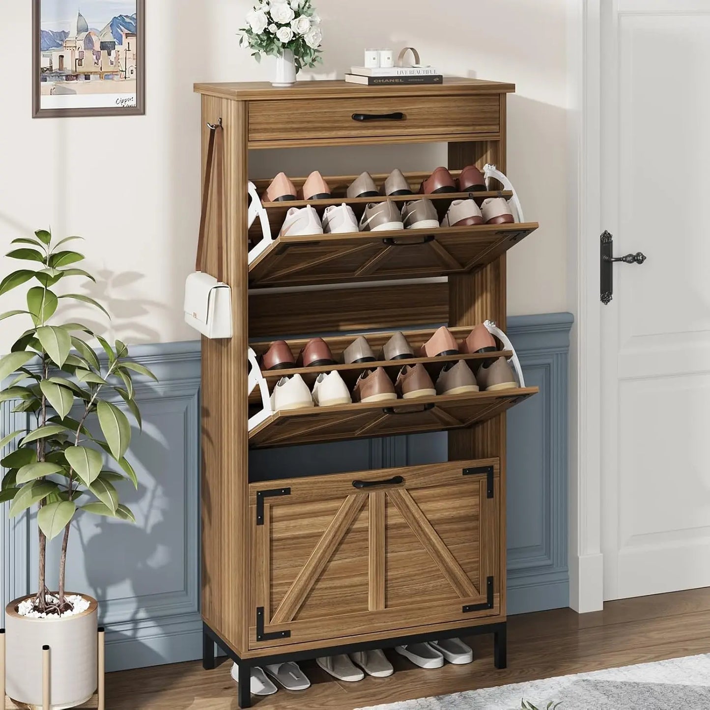 Hign-concerned Freestanding Narrow Shoe Cabinet 3 Drawers