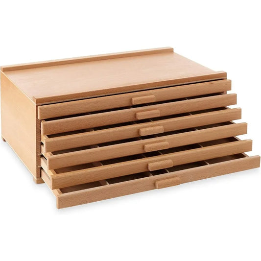 Wooden 6 Drawer Artist Supply Box For Pastels And Tools
