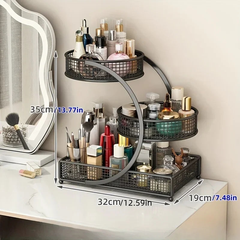 Metal Makeup Storage Rack Cosmetic Organizer Multi Layer Dresser Box