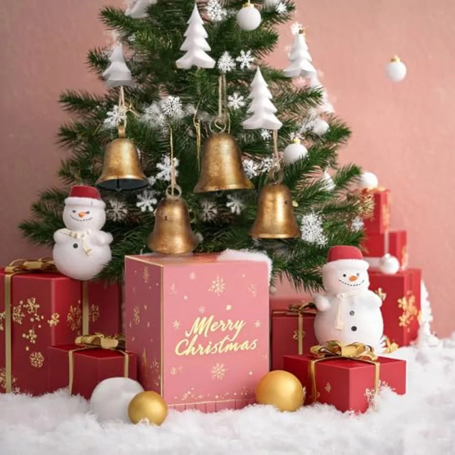 Vintage Christmas Gold Cow Bells Set Of 4 Hanging Brass Bells With Jute Rope Decor