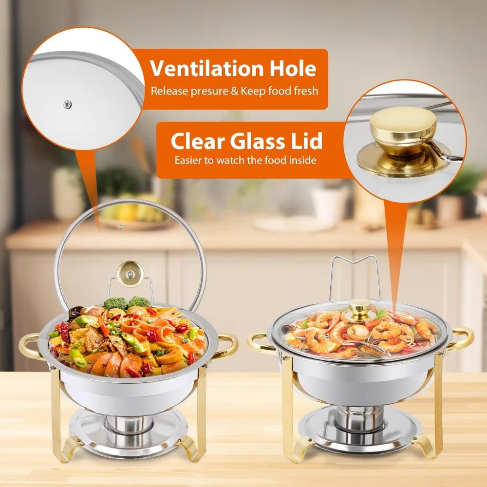 Six Pack Round Chafing Dishes Buffet Set Glass Lids