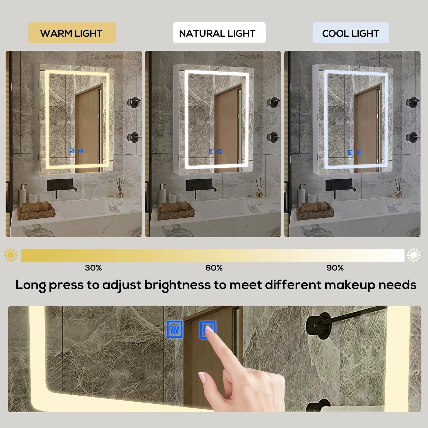 VOWNER Bathroom Medicine Cabinet With LED Lights Defogger And Dimmer