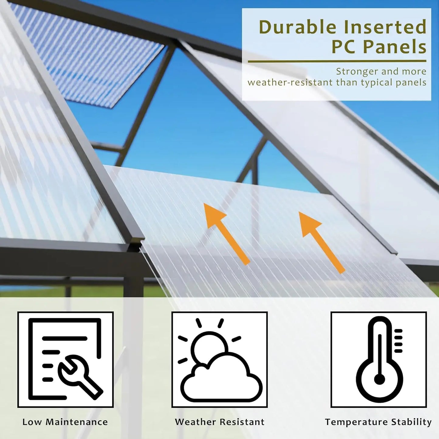XMSJ Polycarbonate Greenhouse Outdoor Walk In With Roof Vent