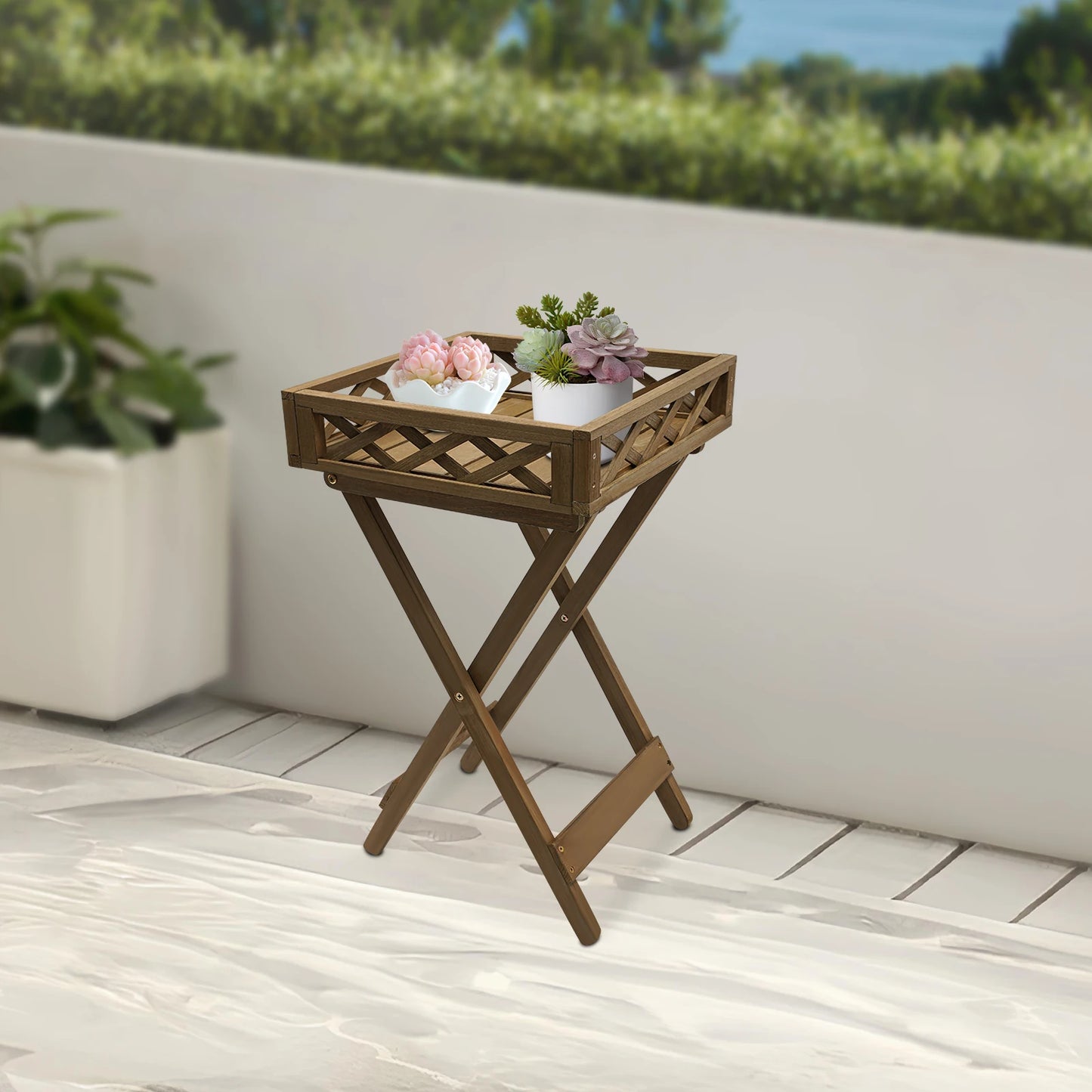Solid Wood Folding Plant Rack And Flowerpot Bracket