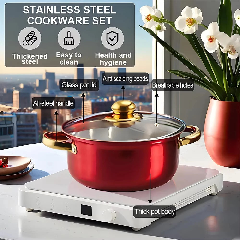 Noned 12 Piece Stainless Steel Cookware Set Milk Pot Pan Frying Pot Soup Pot