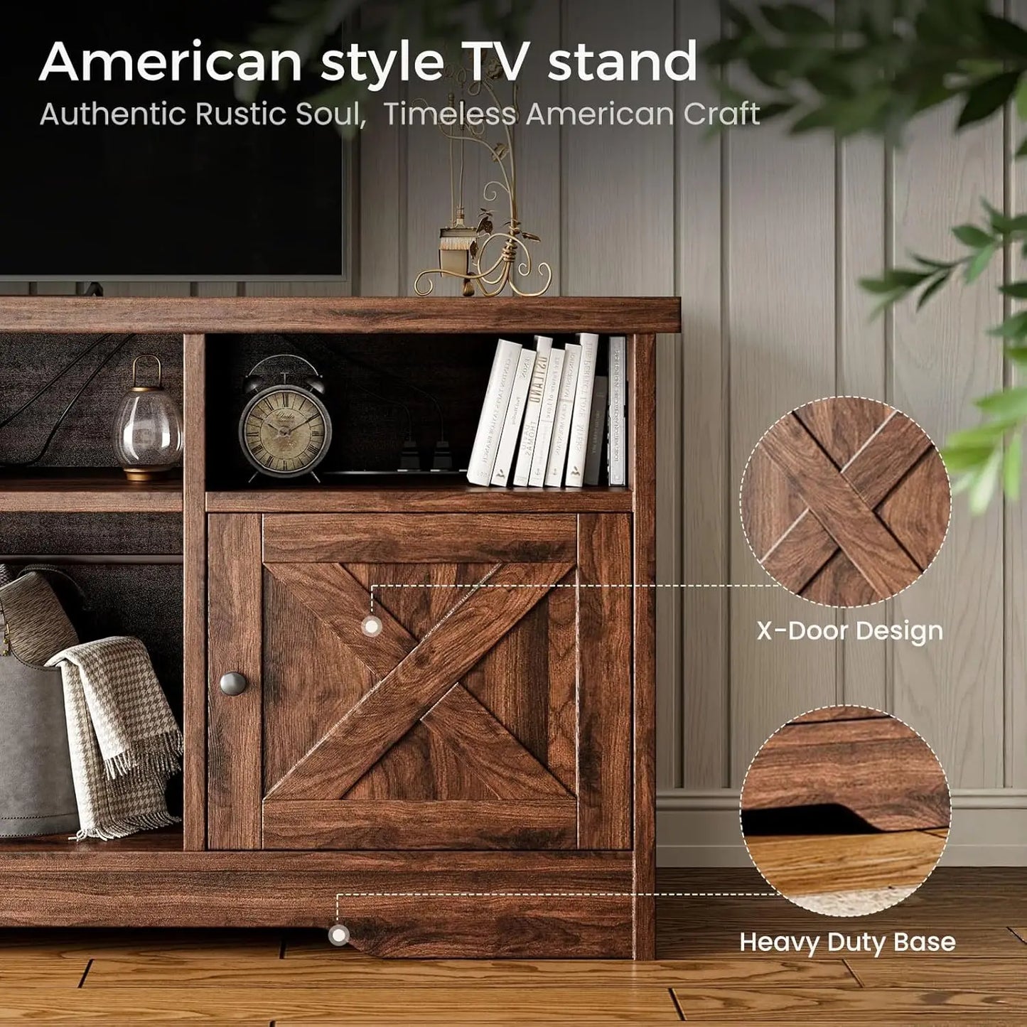 General Use TV Stand Farmhouse Center With Power Outlet