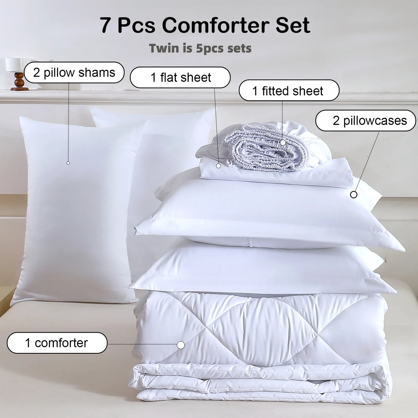 easYumCN 7 Piece Bedding Set With Comforter Flat Sheet Pillowcases