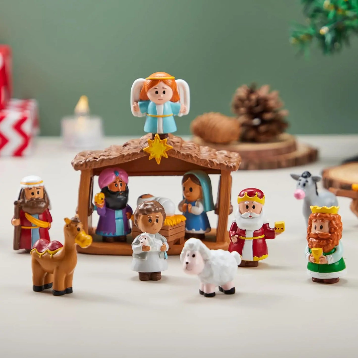 Joyfy 13 Piece Nativity Playset Mini Figures For Kids Christmas Manger Scene Decor