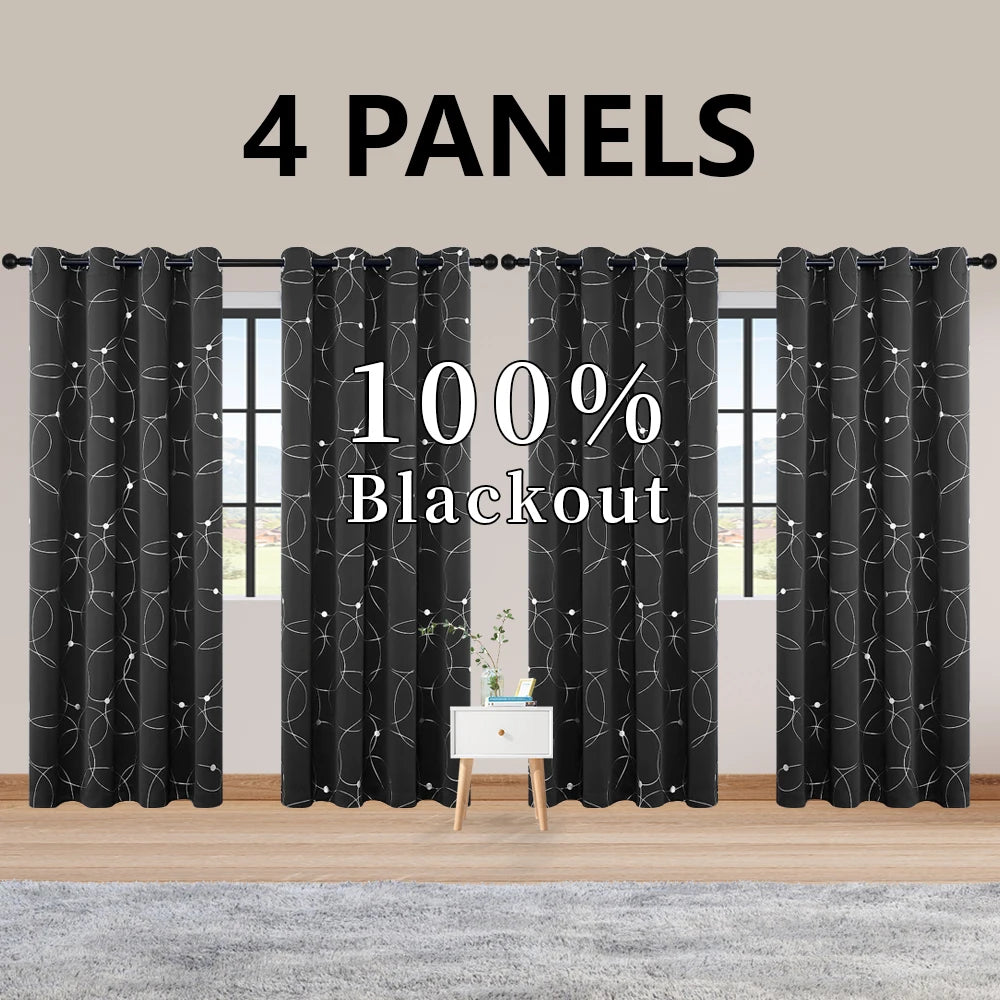 4 Pack Blackout Curtain Panels Grommet Thermal Insulated Room Darkening