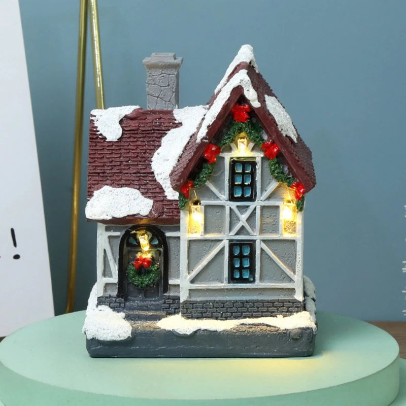 Christmas LED Light House Resin Miniature Village Ornaments
