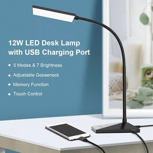 Led Desk Lamp Dimmable Eye Protection Gooseneck 12W 72 LED