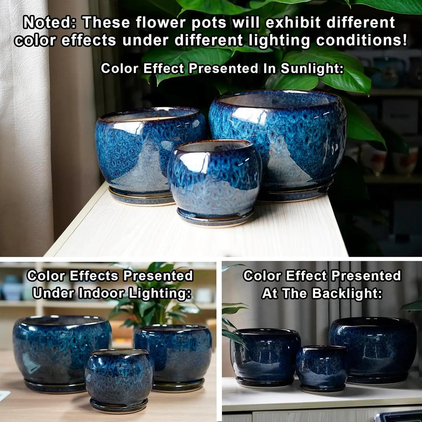 Ceramic Planter With Drainage Hole And Saucer For Indoor Plants