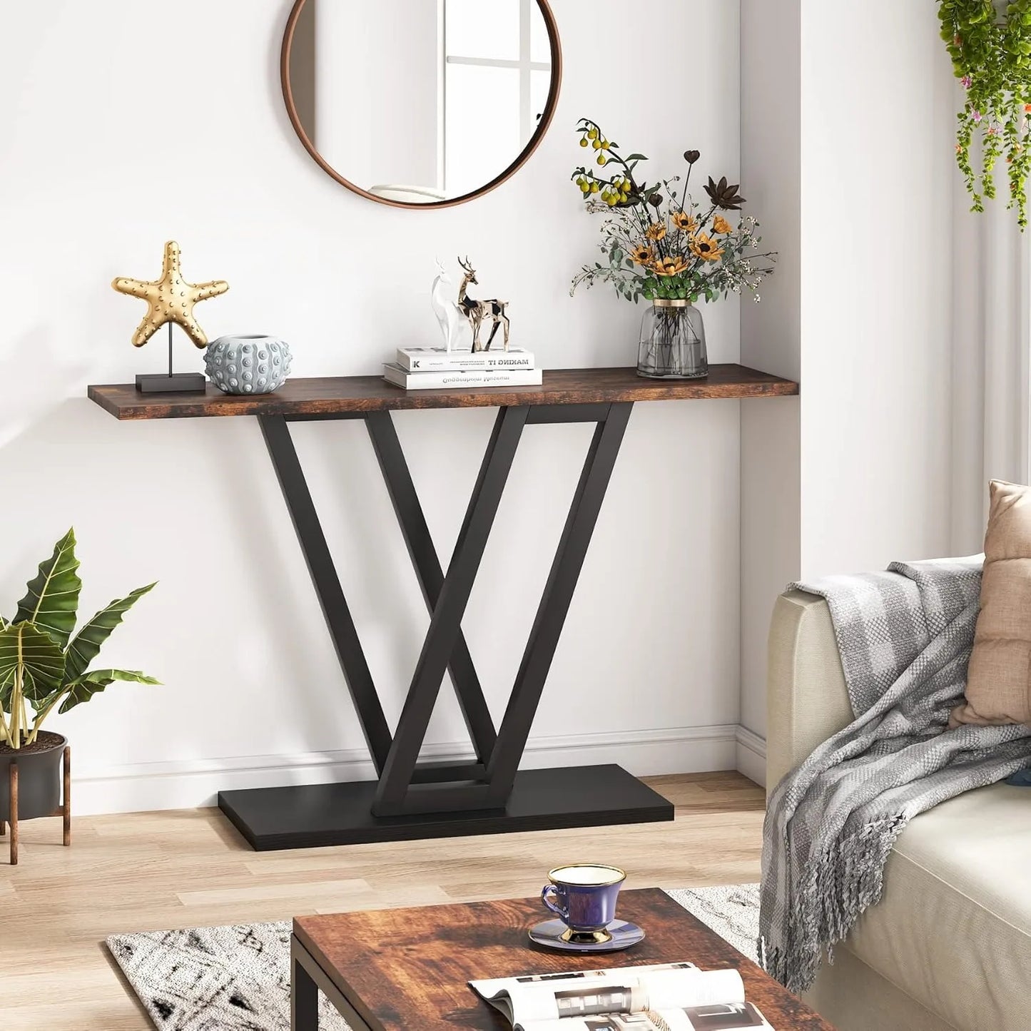 LITTLE TREE Industrial Console Table For Entryway And Living Room