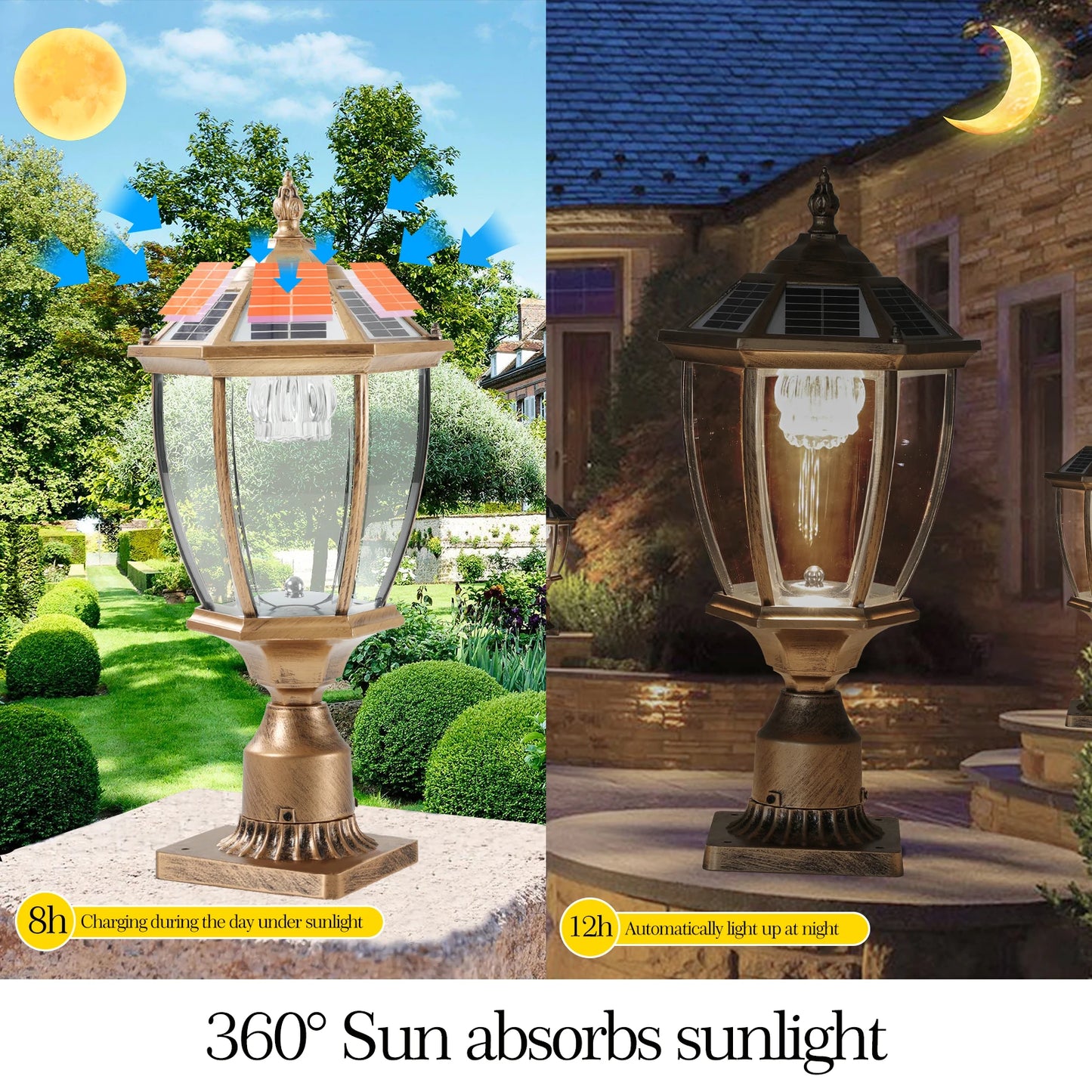 ARLGSITE Solar LED Post Light Garden Lamp Auto On Off