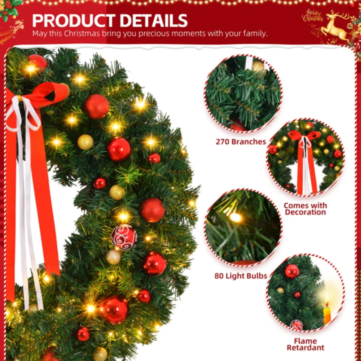 FangNymphCN Lighted Christmas Wreath Indoor Front Door Decor For Holidays
