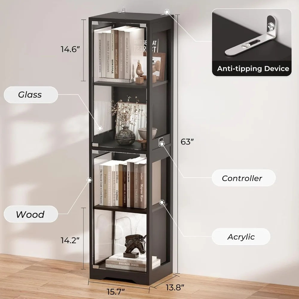 4-Tier Glass Display Cabinet With LED Lights And Motion Sensor