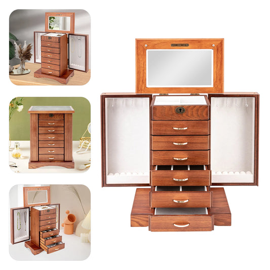 Sichuan Retro Walnut Jewelry Box 7 Layers Flocking Lining
