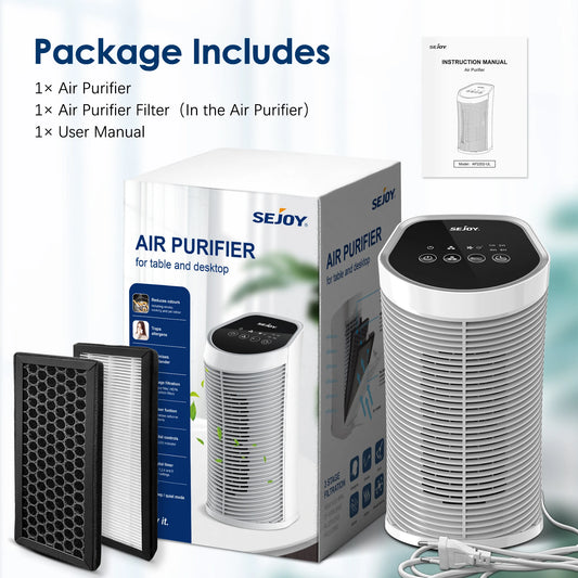 Sejoy Air Purifier With HEPA Filter Ionizer Quiet 3 Speeds