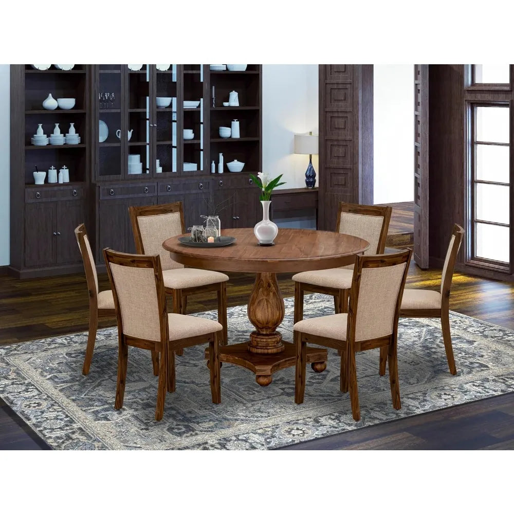 RBXC F2MZ7N04 7 Piece Round Dining Set With Pedestal Table And Chairs