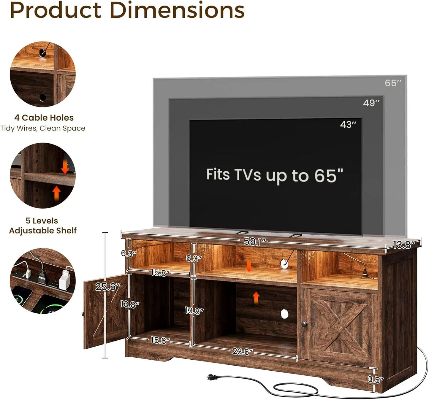 General Use TV Stand Farmhouse Center With Power Outlet
