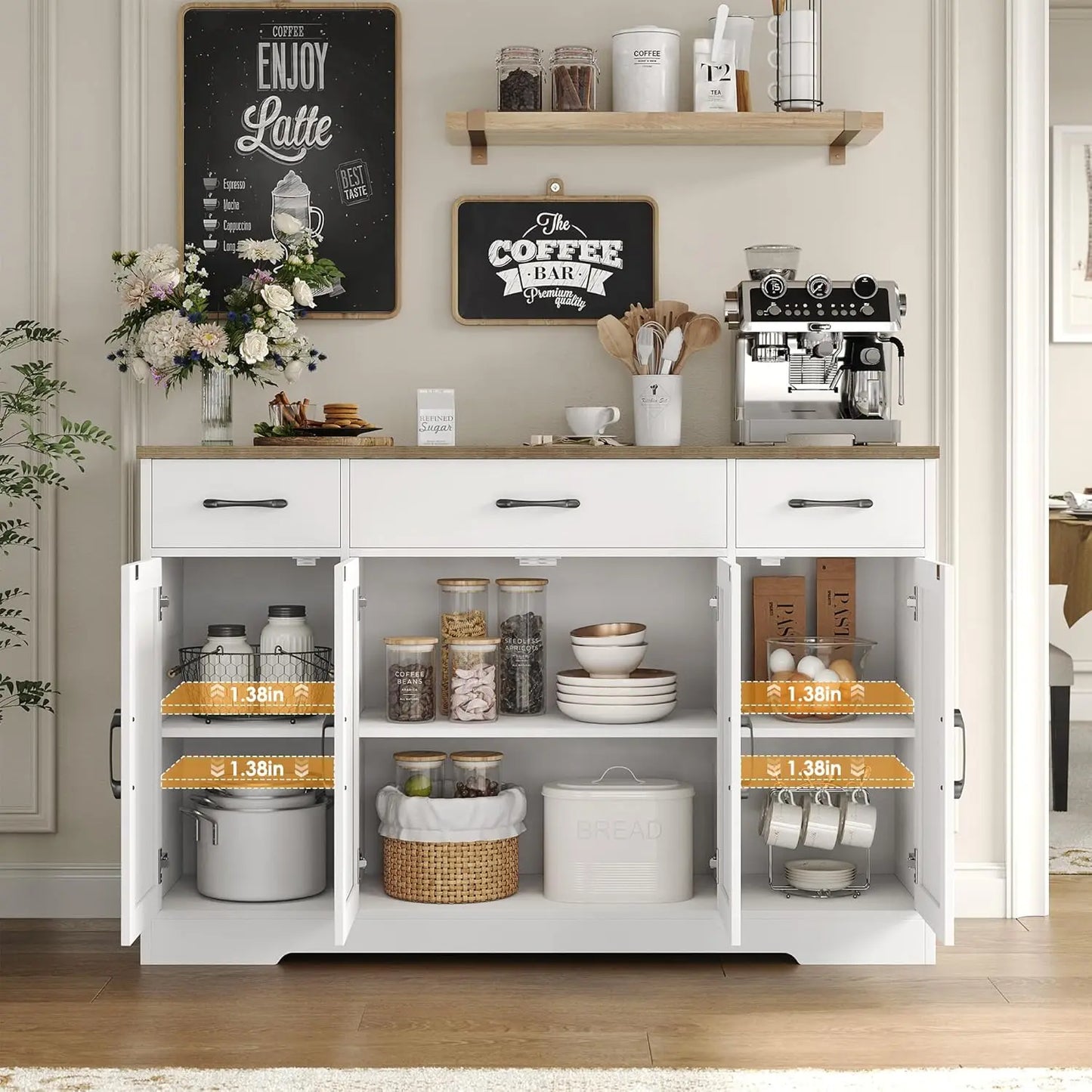 Buffet Cabinet Drawers Sideboard Storage Modern Farmhouse