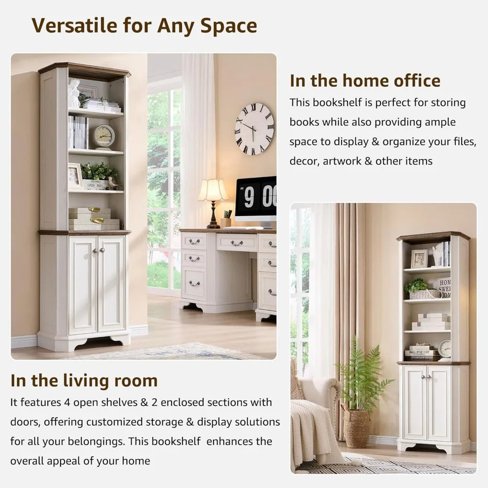 MKDK 6 Tier Bookshelf Set of 2 with Doors and Shelves