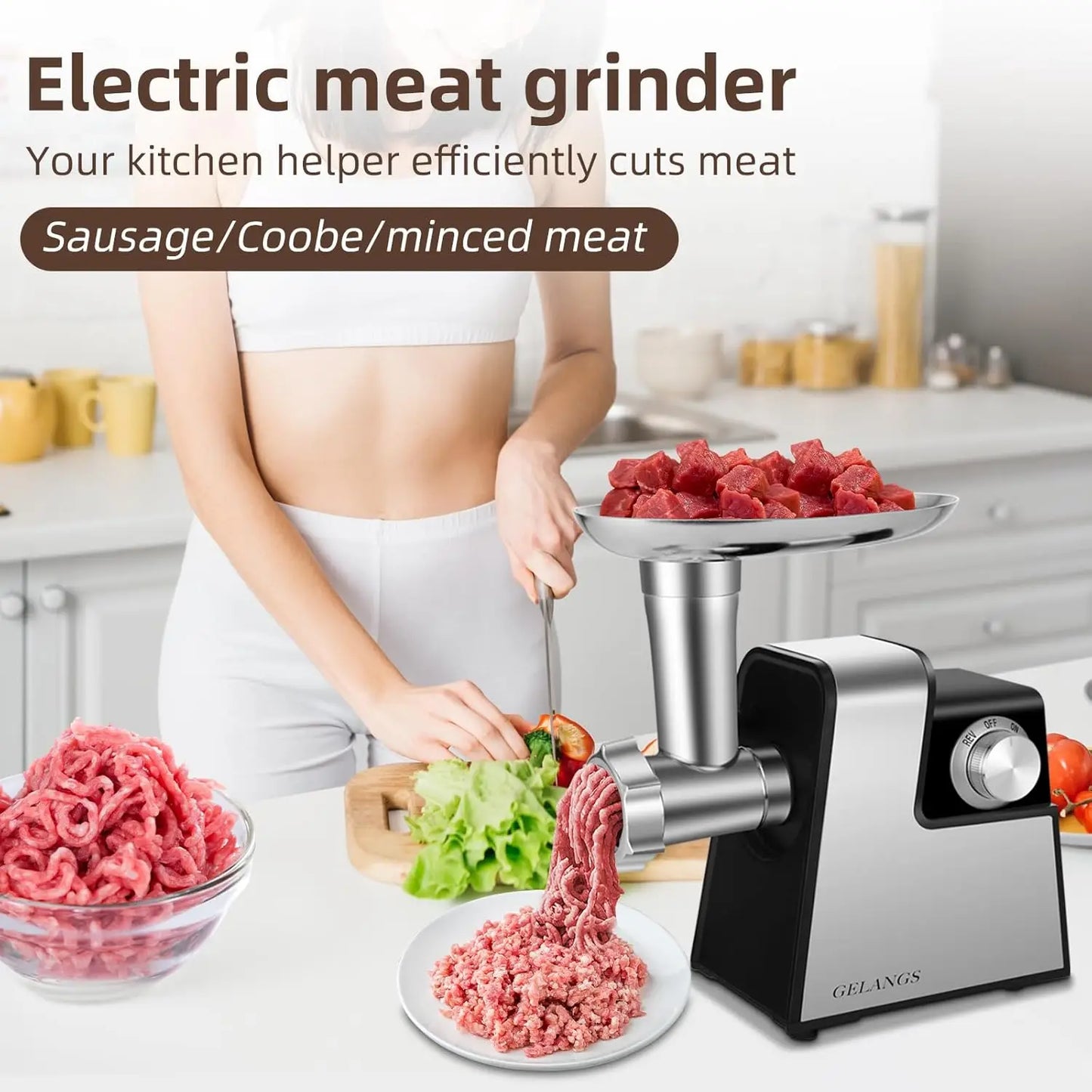Electric Meat Grinder 350W With Sausage Stuffer Tubes Kubbe Kit