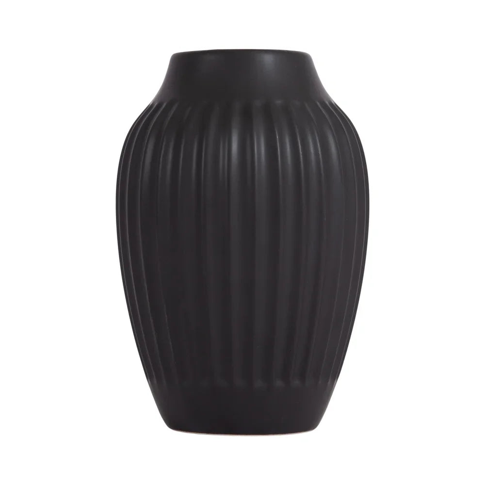Ribbed Ceramic Curved Vase For Tabletop Decor Gifts