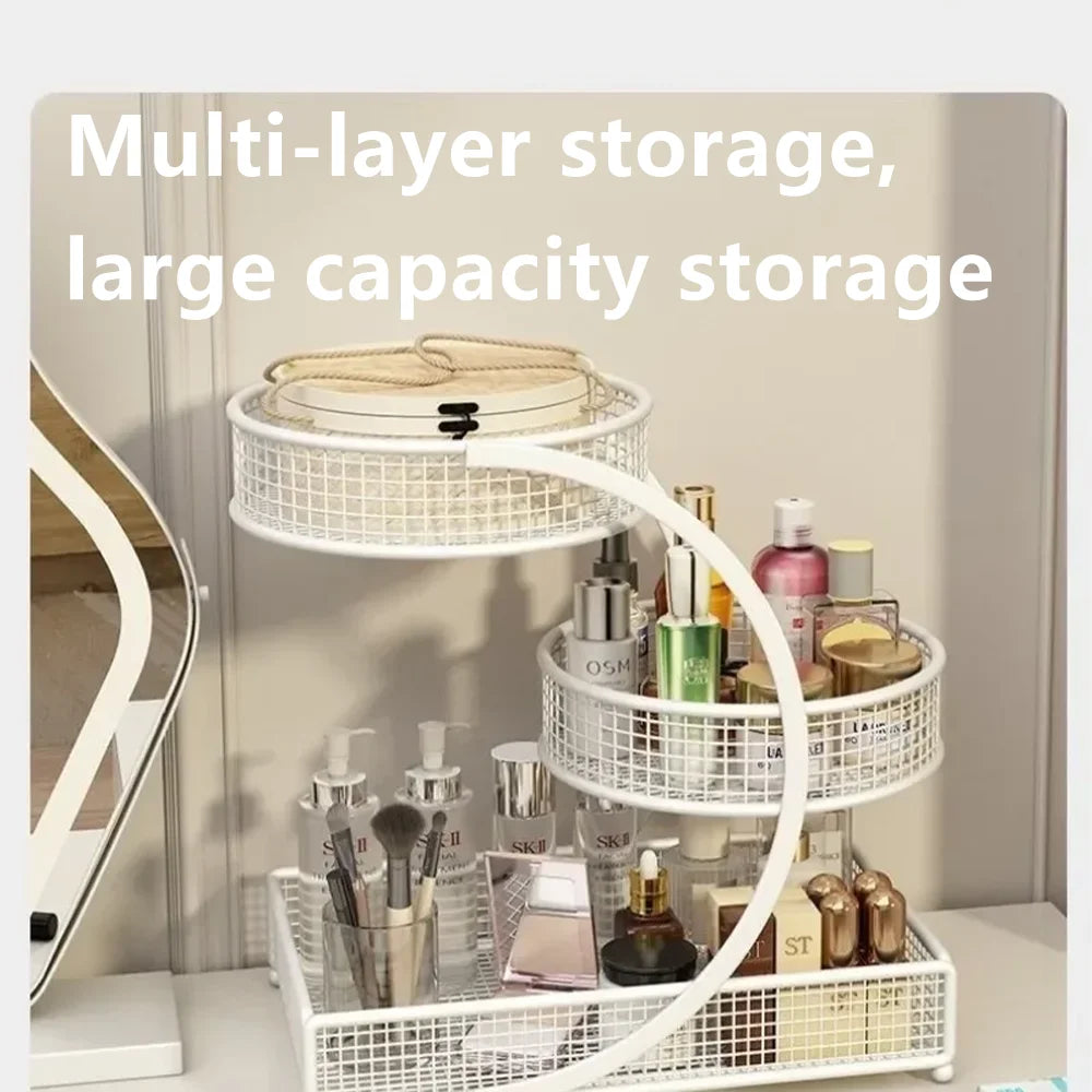 Metal Makeup Storage Rack Cosmetic Organizer Multi Layer Dresser Box